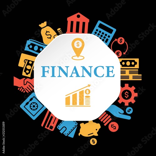 Finance poster with outline icons set