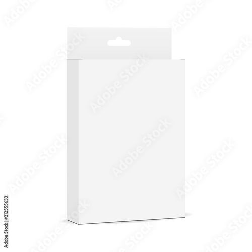 White blank rectangular box mock up with hanger - half side view. Vector illustration