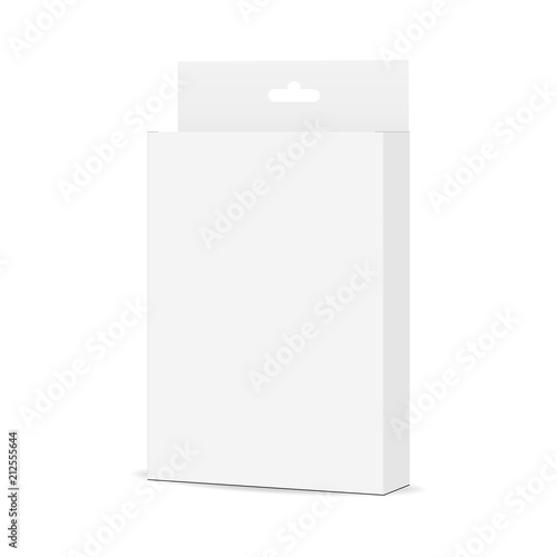 White rectangular box mock up with hanger - half side view. Vector illustration