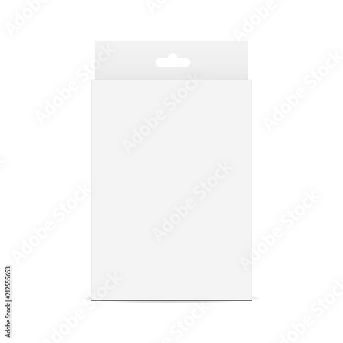 Rectangular box mock up with hanger - front view. Vector illustration