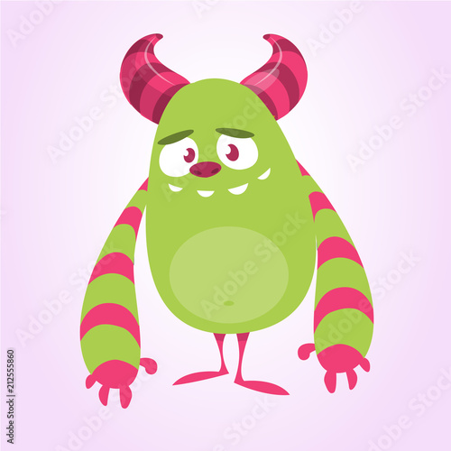 Cool cartoon monster. Vector green monster troll illustration. Halloween design. Design for decoration  print or sticker