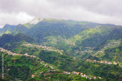 View of mountains on the route Vereda da Penha de Aguia  Madeira Island  Portugal  Europe.