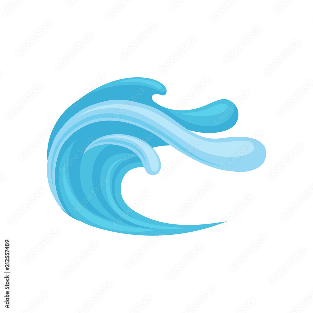 Blue ocean or sea tidal storm wave, design element for marine nautical theme vector Illustration on a white background