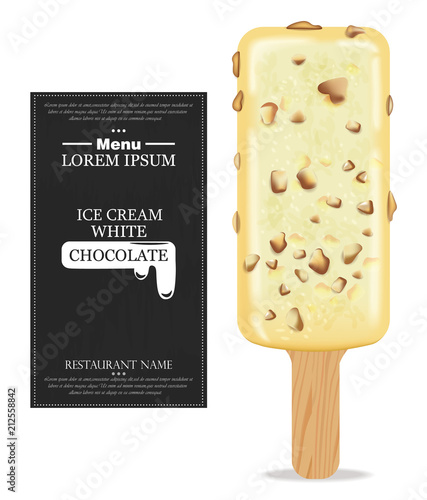 White chocolate ice cream Vector realistic. Product packaging mock up. Label ...