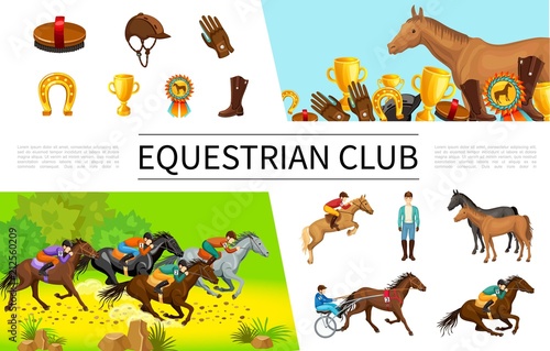 Cartoon Equestrian Sport Composition
