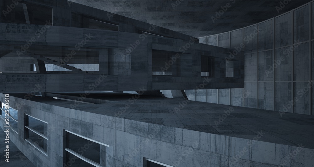 Obraz premium Abstract white and concrete parametric interior with window. 3D illustration and rendering.