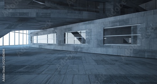 Abstract white and concrete parametric interior with window. 3D illustration and rendering.