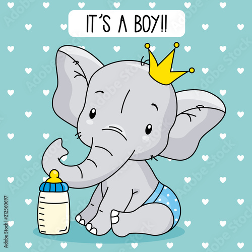 cute baby elephant. baby boy arrival card