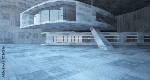 Abstract white and concrete parametric interior with window. 3D illustration and rendering.