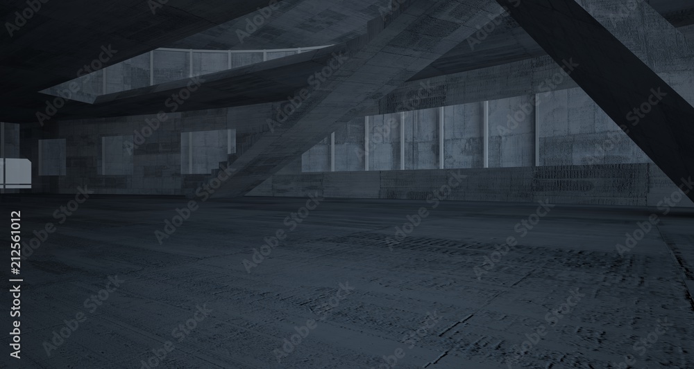 Abstract white and concrete parametric interior with window. 3D illustration and rendering. Abstract white and concrete parametric interior with window. 3D illustration and rendering.