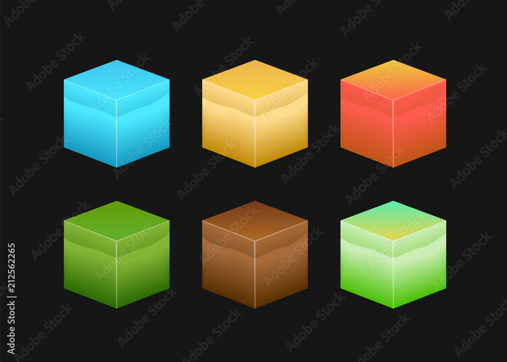 Obraz premium Isometric 3D cube textures vector set for computer games