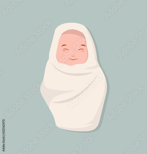 Cute newborn baby smile wrapped in cloth