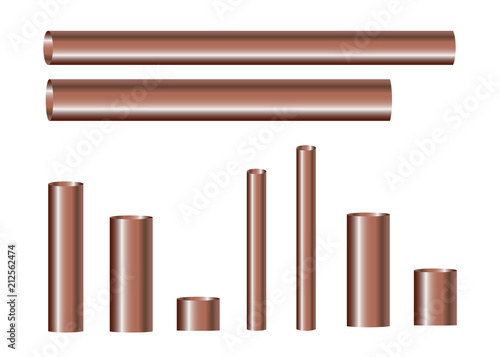 Copper pipes and hollow tons. Pipe copper steel 3d