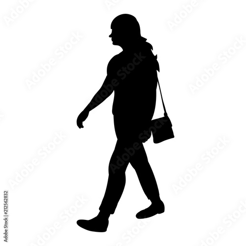 silhouette girl goes, on white background