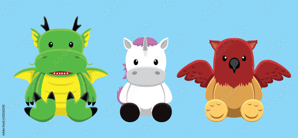 Dragon Griffin Unicorn Doll Set Cartoon Vector Illustration Dragon Griffin Unicorn Doll Set Cartoon Vector Illustration