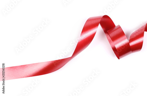 Red ribbon isolated on white background, top view