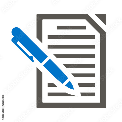 Summary business icon vector. Document with pen illustration. Sheet of paper with text and pencil writing logo symbol.