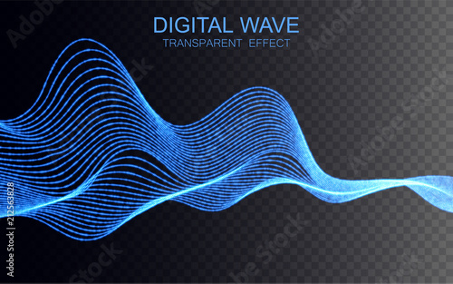 Glowing digital wave. Transparent light effect. Vector illustration.
