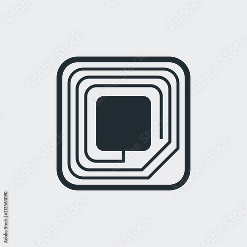 Icono plano etiqueta RFID en fondo gris