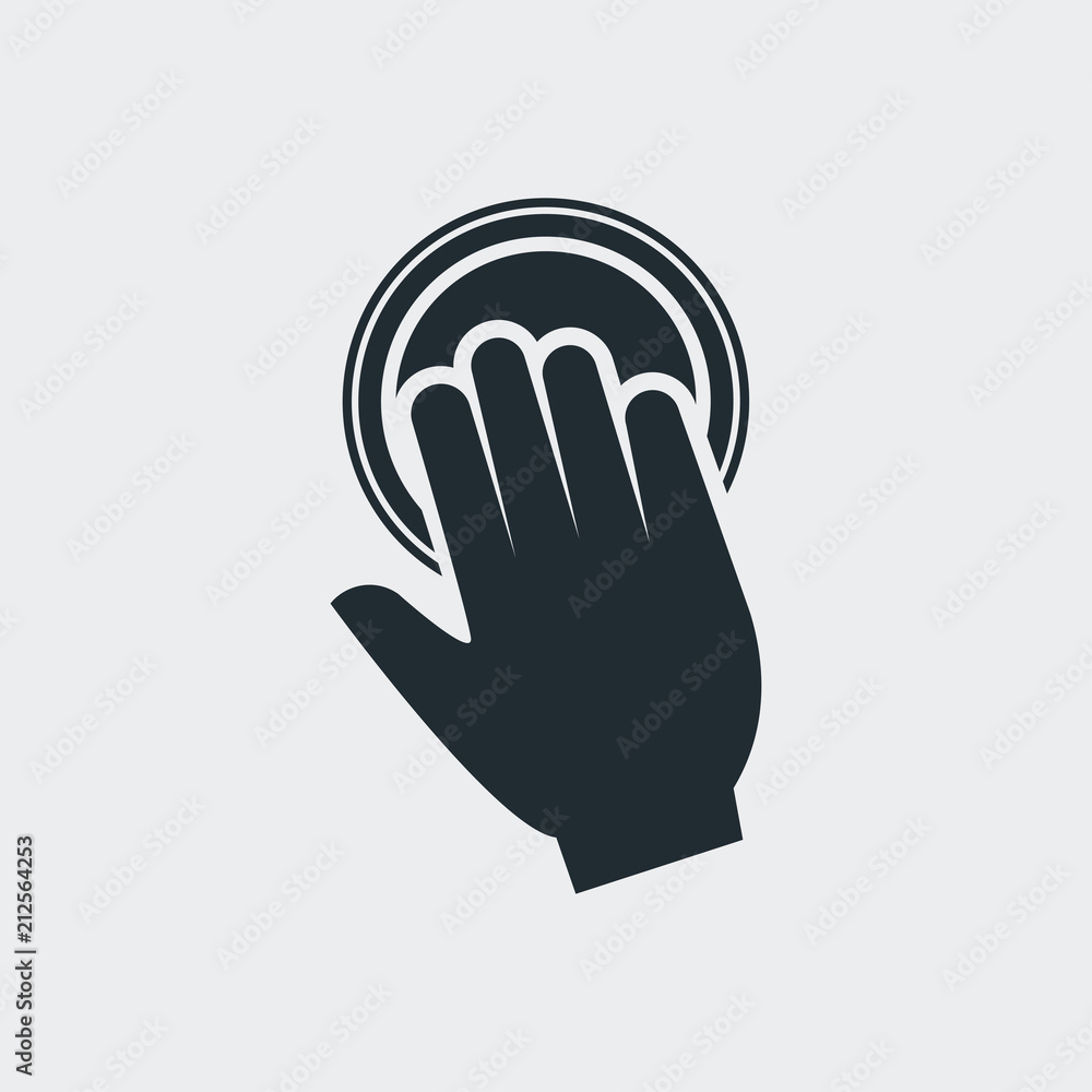 Logotipo mano en boton en fondo gris Logotipo mano en boton en fondo gris