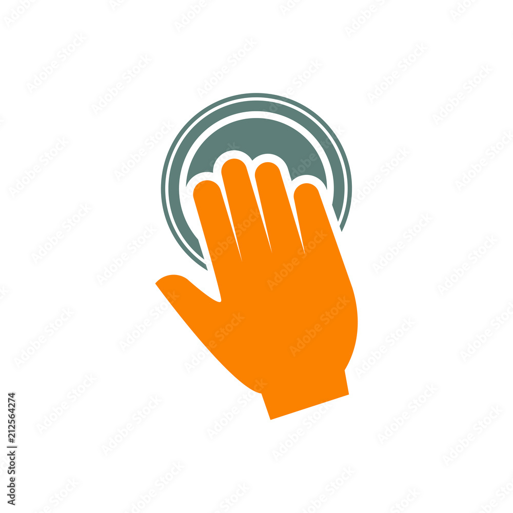 Logotipo mano en boton en gris y naranja Logotipo mano en boton en gris y naranja