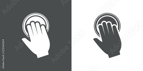 Logotipo mano en boton en gris y blanco