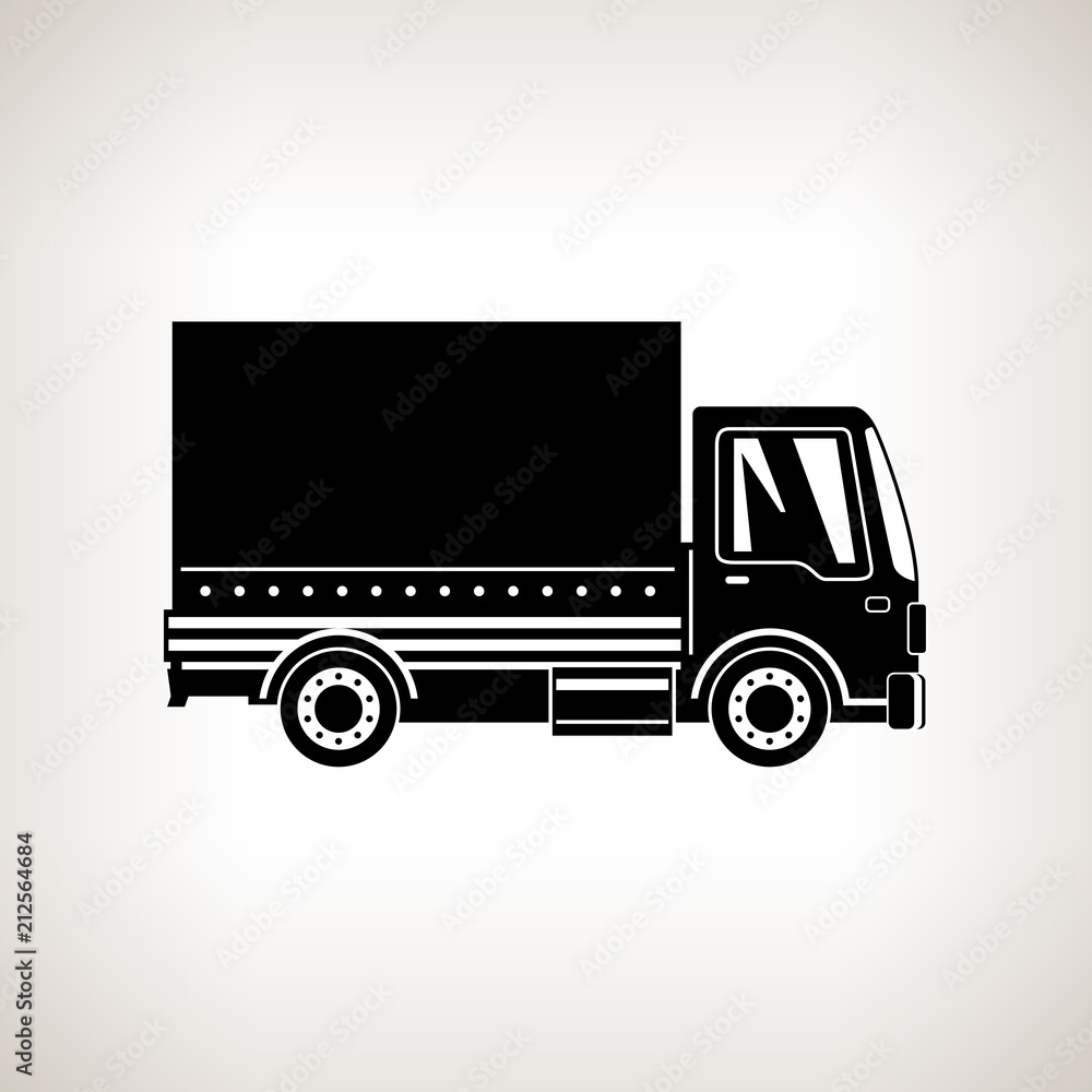 Silhouette Small Covered Truck Isolated on Light Background , Transport Services and Logistics, Shipping and Freight of Goods, Vector Illustration Silhouette Small Covered Truck Isolated on Light Background , Transport Services and Logistics, Shipping and Freight of Goods, Vector Illustration