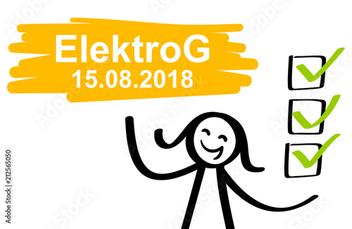 ElektroG Stichtag 15.08.2018, Elektrogeräte Gesetz, Strichmännchen, Frau mit Checkliste