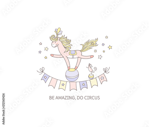 Be amazing do circus. Sweet pony and mouse are playing circus.