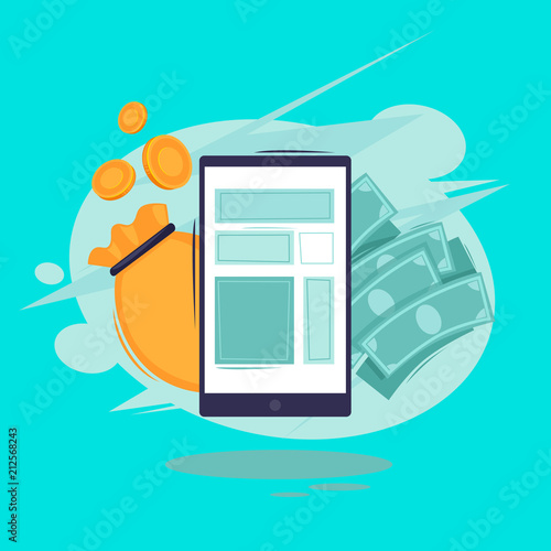 Mobile payment banking. Smartphone wireless money transfer. Flat design vector illustration.