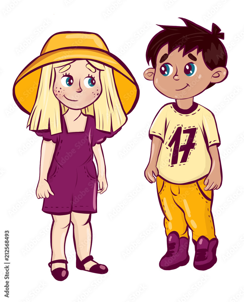 Cute cartoon kids. Teenage students. Cute cartoon kids. Teenage students.