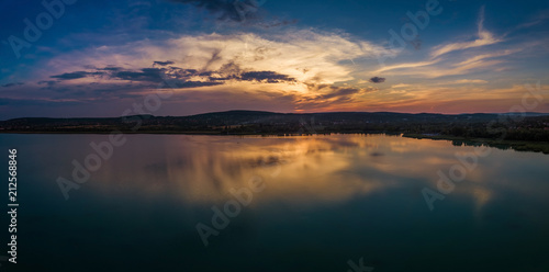 Balatonfuzfo, Hungary - Beautiful panoramic sunset with reflection at Fuzfoi-obol taken above Lake Balaton © zgphotography