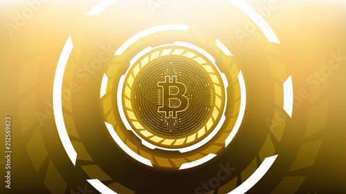 Bitcoin Futuristic Sci-Fi Technology Cryptocurrency Coin Hi-Tech Illustration. Isolated on Mesh Background	