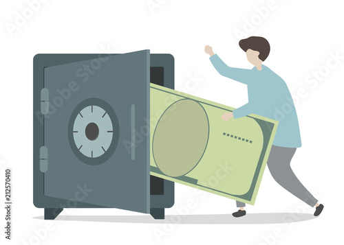 Illustration of character saving money