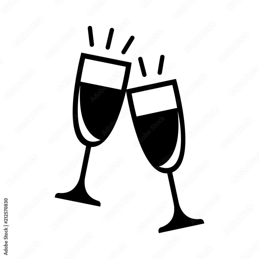 Two champagne flutes toasting, illustration - Stock Image - C039/6136 -  Science Photo Library