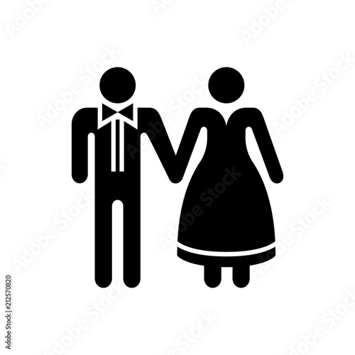 Bride and groom holding hands graphic illustration