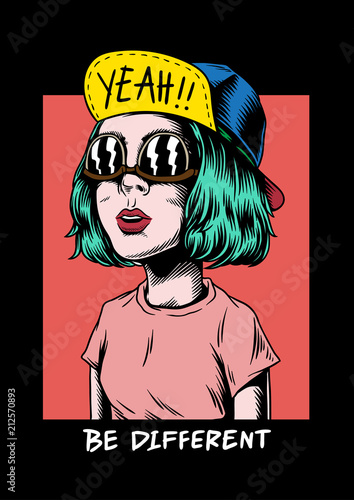 Be different cool girl creative illustration
