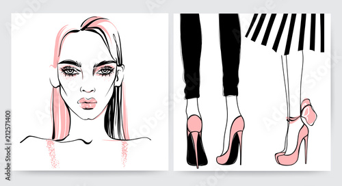 Fashion illustration. Beautiful face.