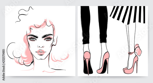Vector girl in glasses. Stylish woman face