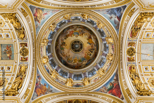 The main dome is "The Mother of God with Saints" at St. Isaac's Cathedral in St. Petersburg. Cathedral of the Monk Isaak of Dolmatsky. Russia