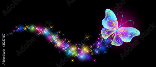 Flying butterfly with sparkle and blazing trail
