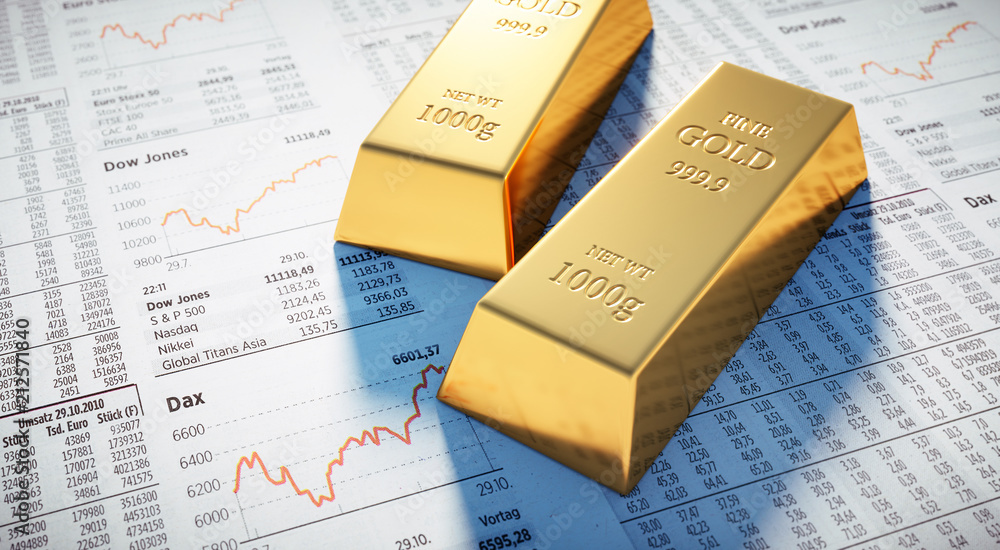 3 Goldbarren auf Börsenkursen 3 Goldbarren auf Börsenkursen