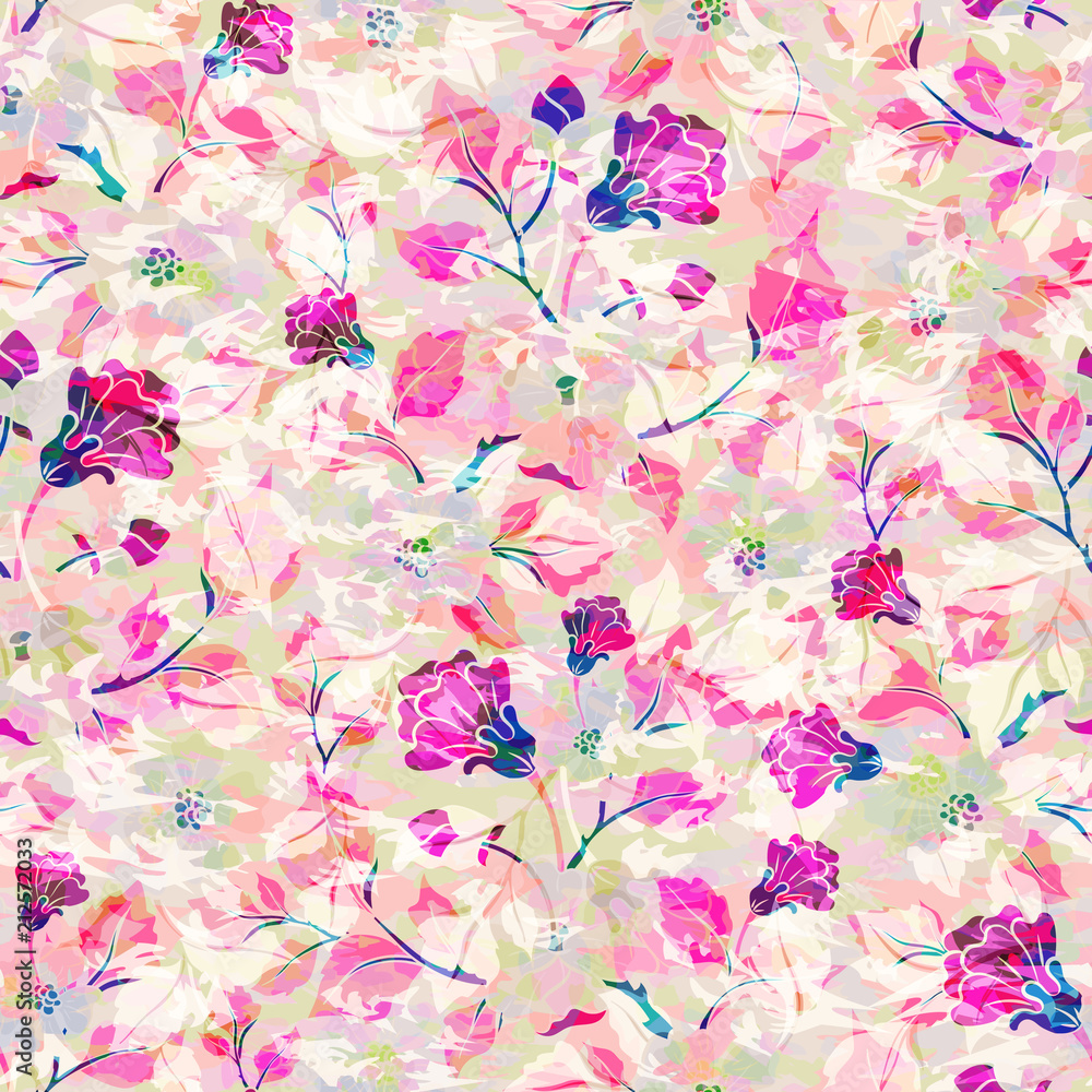 Abstract blurred seamless  pattern with flowers. Vector illustration for fabric, textile, clothes, wallpapers, wrapping.