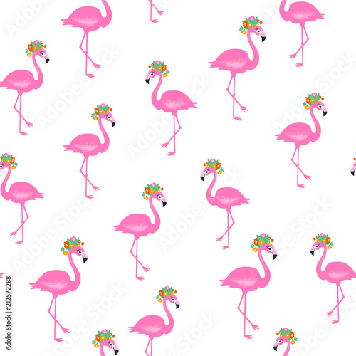 Vector pink flamingo seamless pattern.