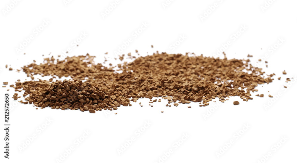 Fototapeta premium Instant coffee granules isolated on white background and texture