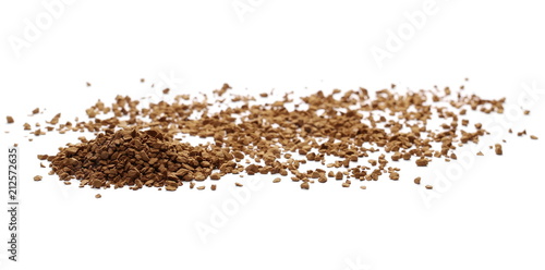 Instant coffee granules isolated on white background and texture