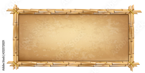 Wooden frame made of brown bamboo sticks with papyrus