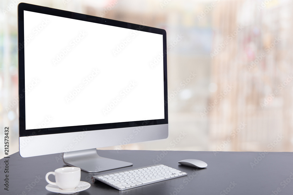 Fototapeta premium Computer Keyboard and mouse with a coffee shop