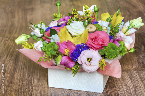Flower Box of Colorful Roses Freesia and Greenery
