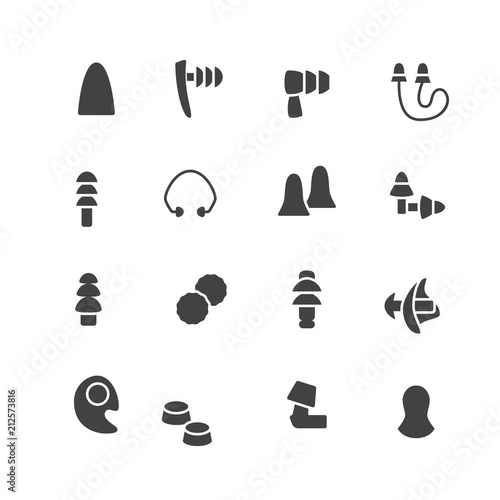 Earplugs flat glyph icons. Healthy sleep without snore, ear safety illustrations. Signs for medical store. Pixel perfect 48x48. Editable Strokes.